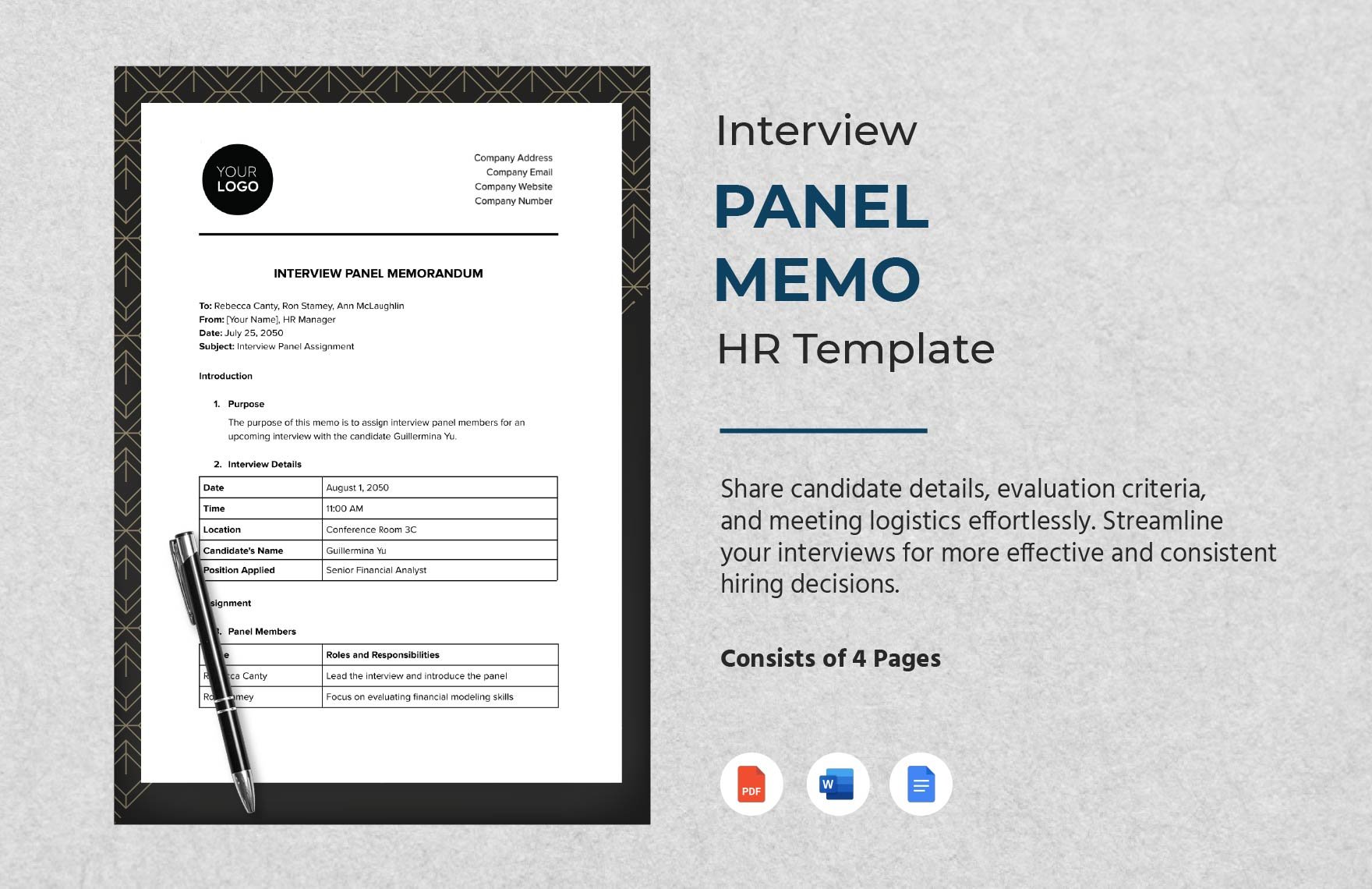 Interview Panel Memo HR Template in Word, Google Docs, PDF
