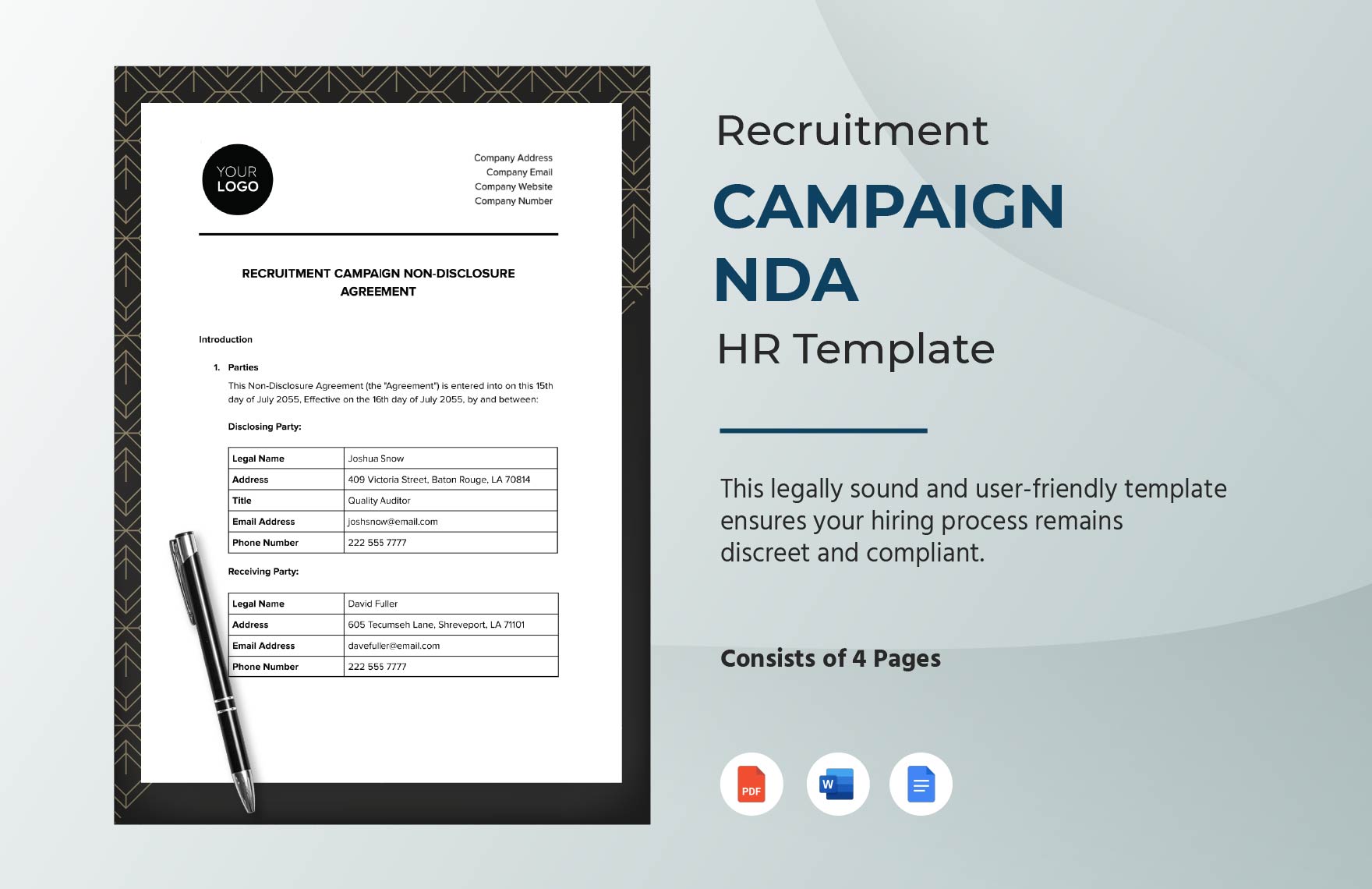 Recruitment Campaign NDA HR Template in Word, Google Docs, PDF