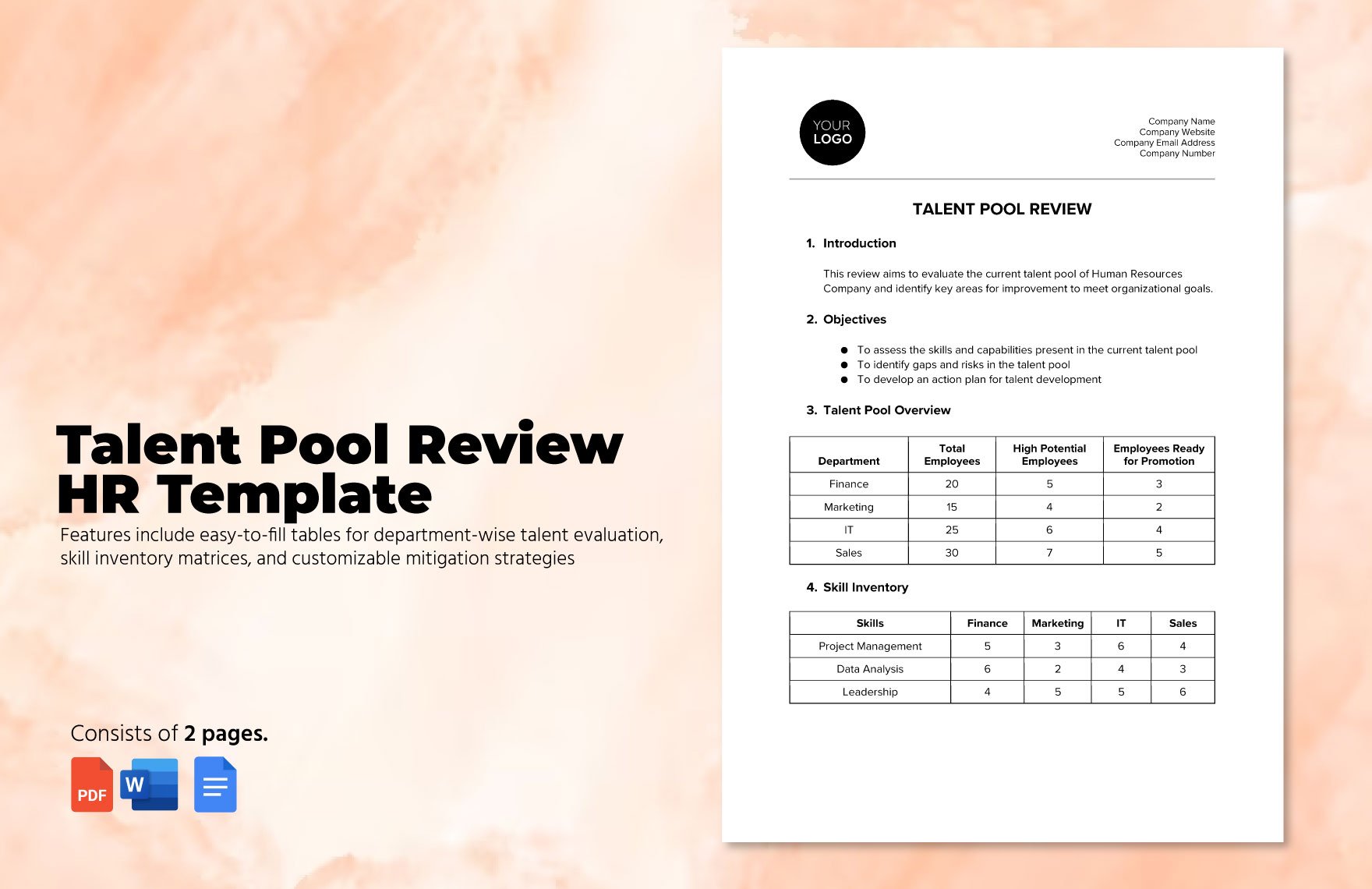 Talent Pool Review HR Template in Word, Google Docs, PDF
