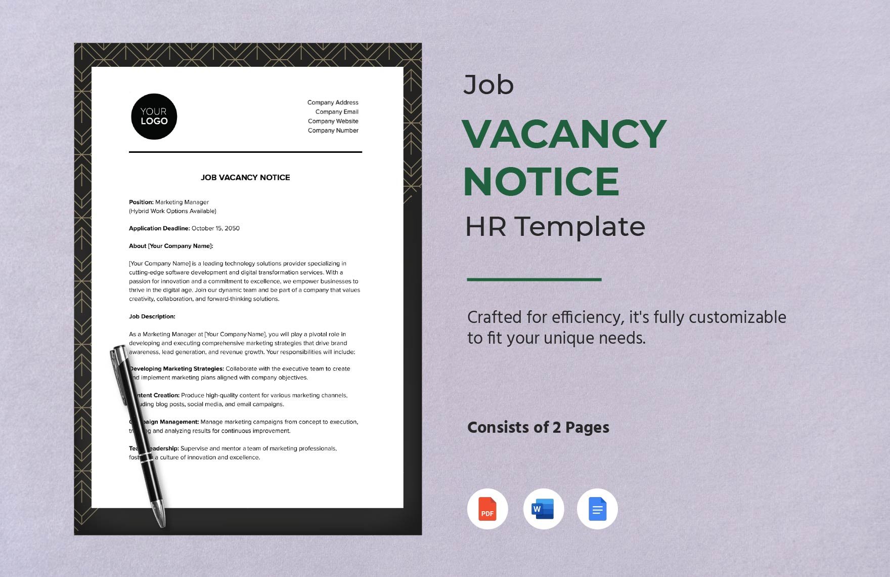 Job Vacancy Notice HR Template in Word, Google Docs, PDF
