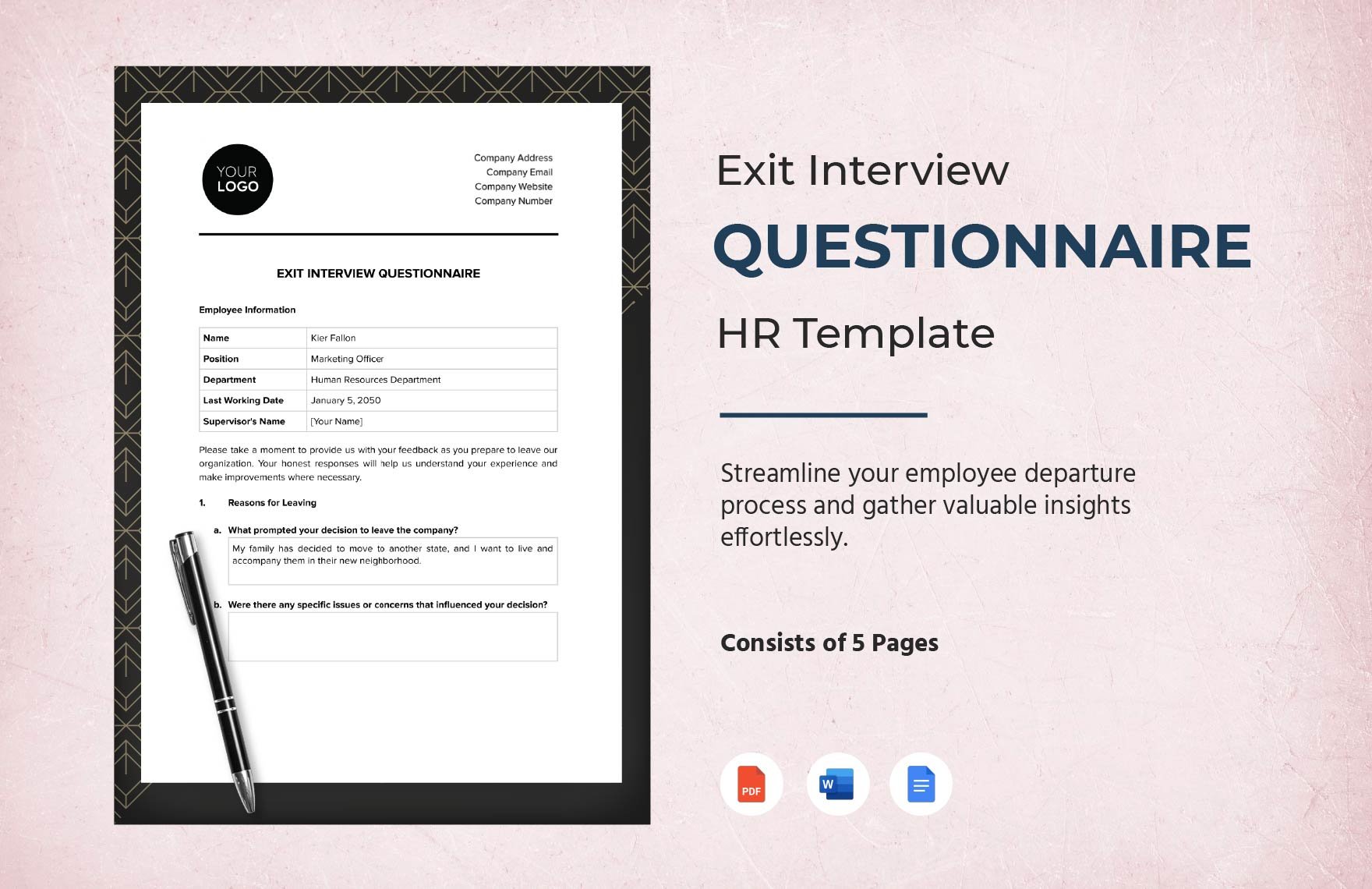 Exit Interview Questionnaire HR Template in Word, Google Docs, PDF
