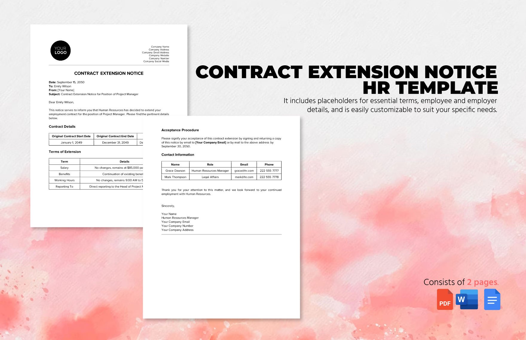 Contract Extension Notice HR Template