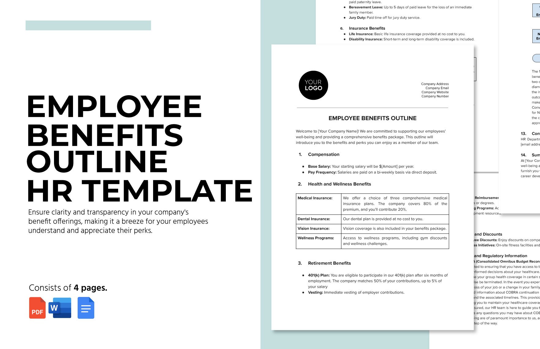 Employee Benefits Outline HR Template in Google Docs