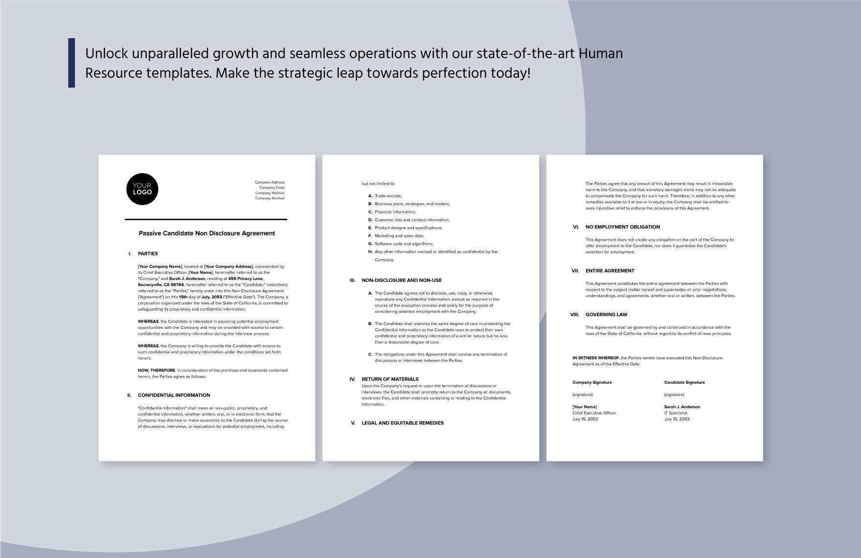 Passive Candidate Non Disclosure Agreement HR Template