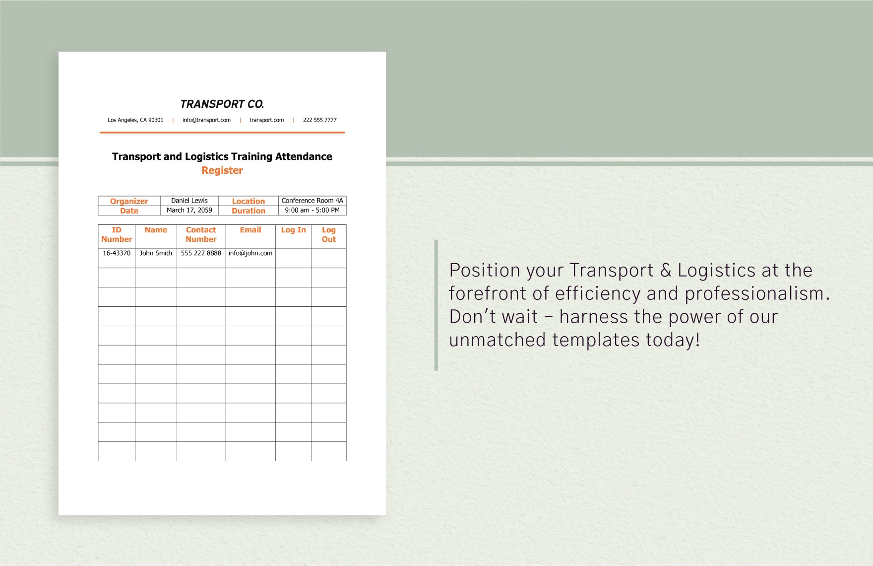 Transport and Logistics Training Attendance Register Template