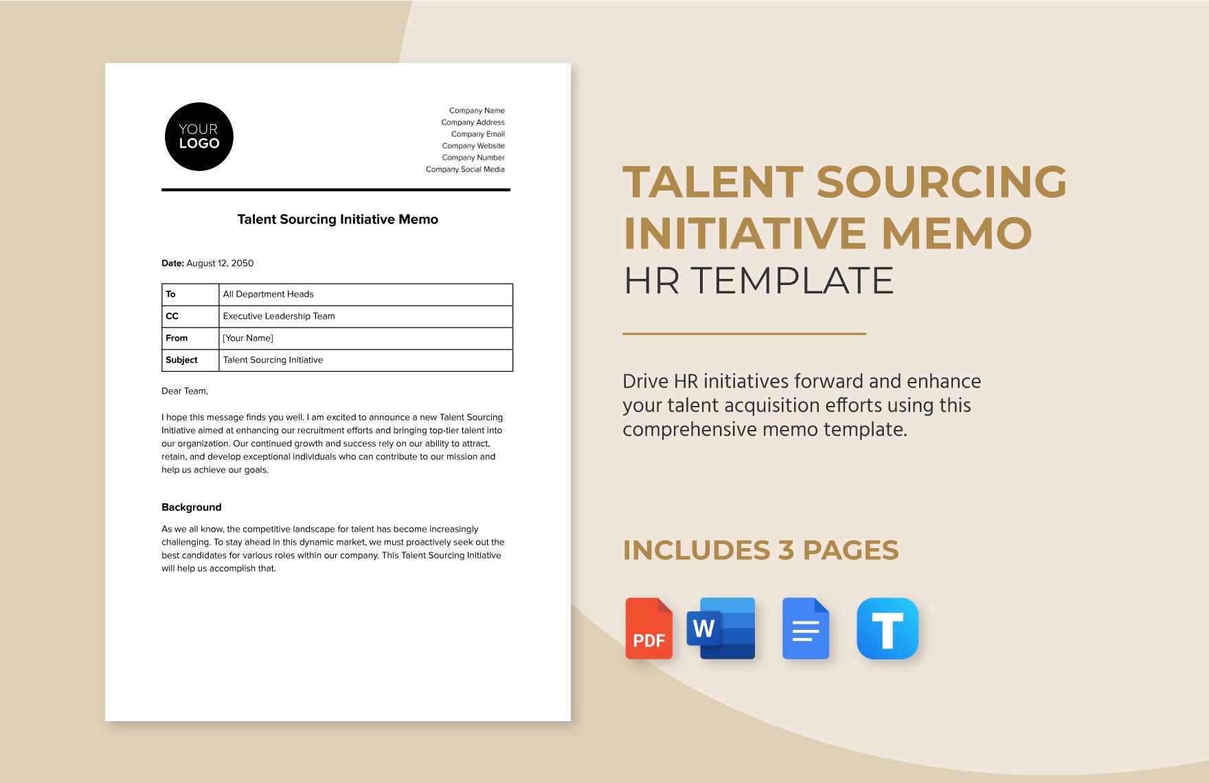 Talent Sourcing Initiative Memo HR Template in Word, Google Docs, PDF