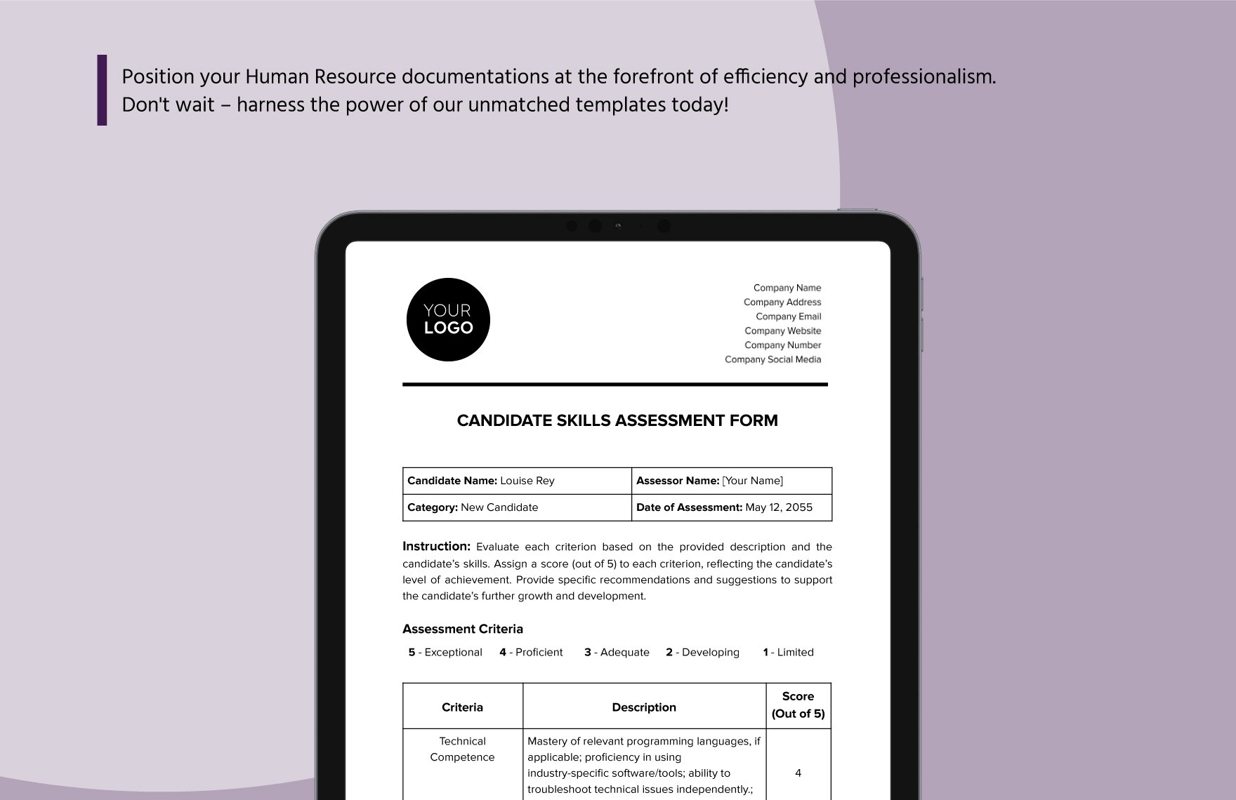 Candidate Skills Assessment HR Template