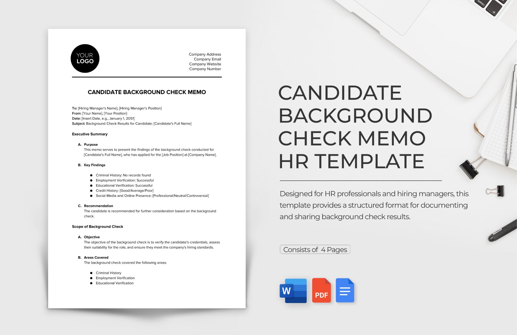 Candidate Background Check Memo HR Template