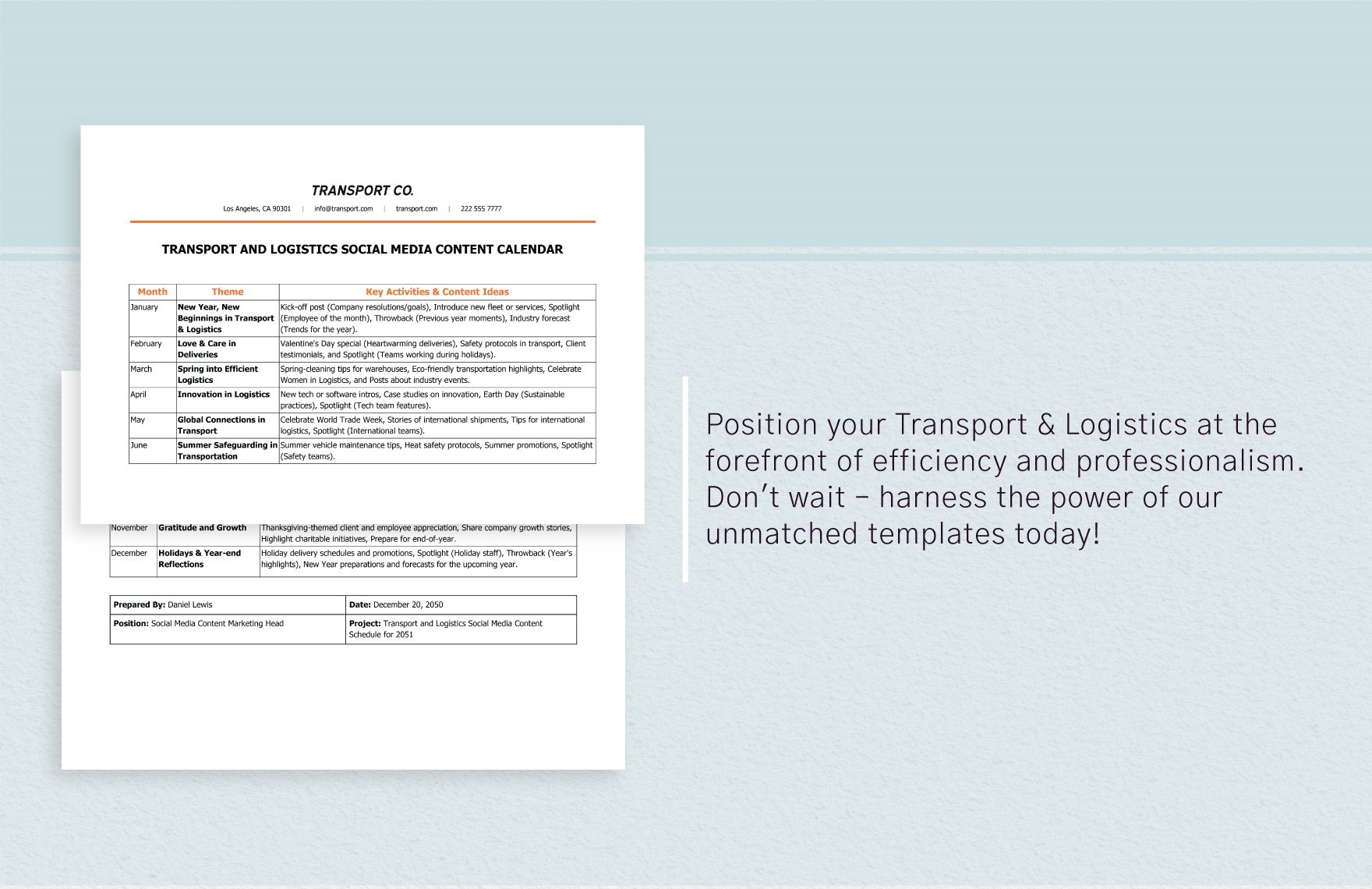 Transport and Logistics Social Media Content Calendar Template