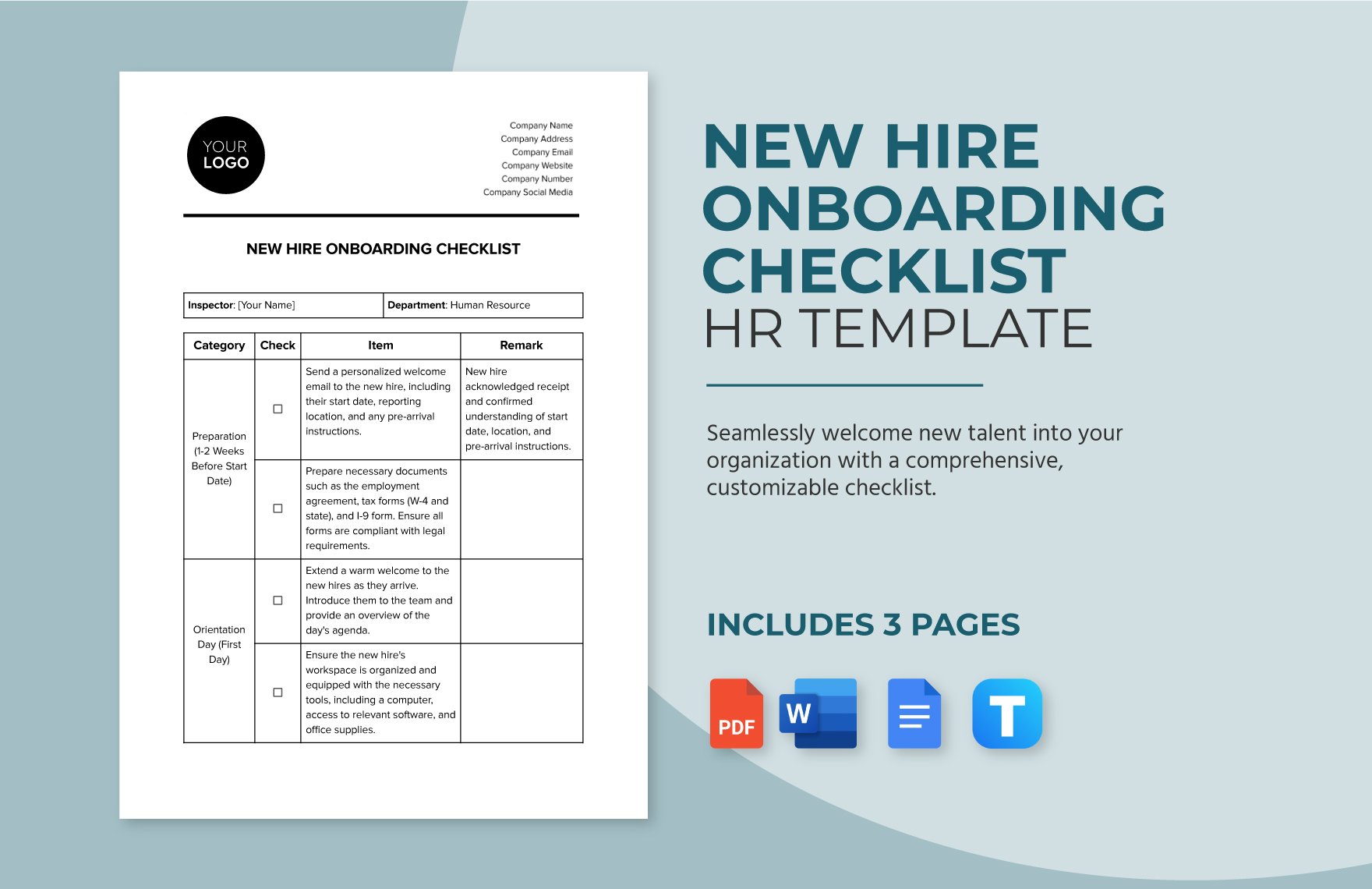 New Hire Onboarding Checklist HR Template