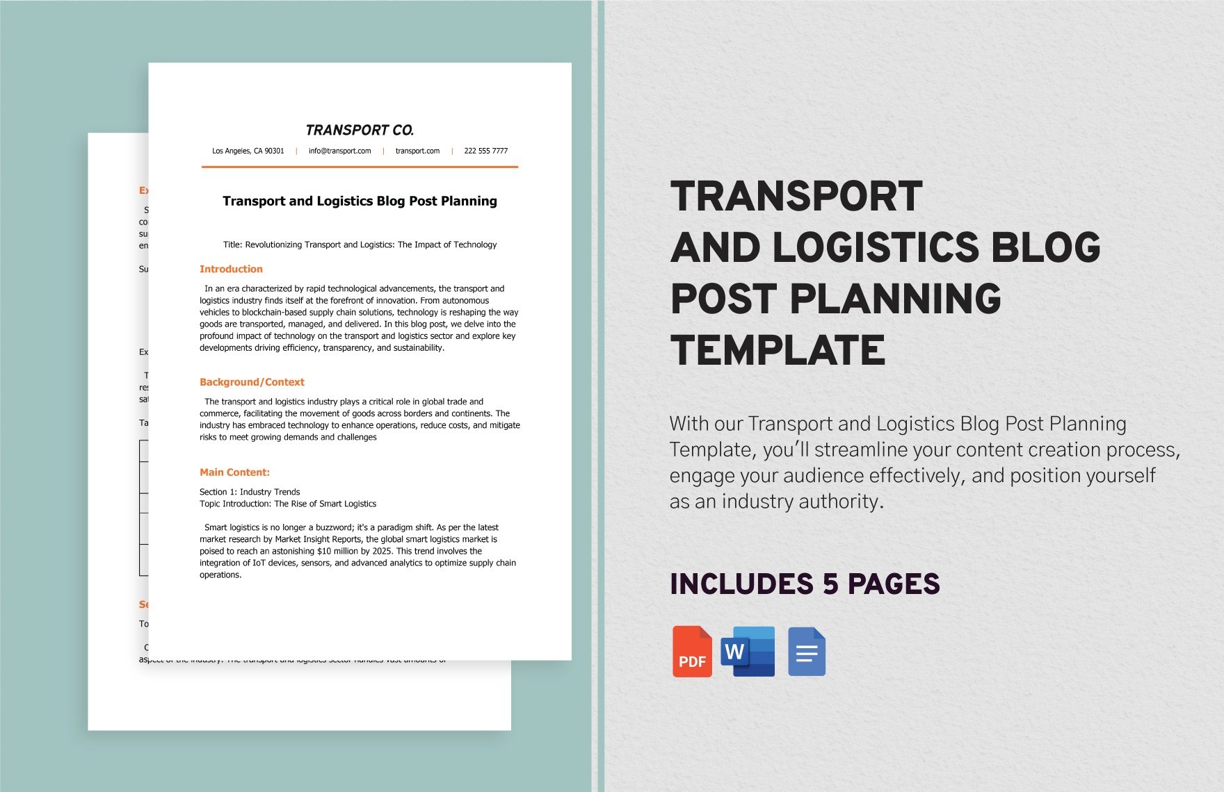 Transport and Logistics Blog Post Planning Template