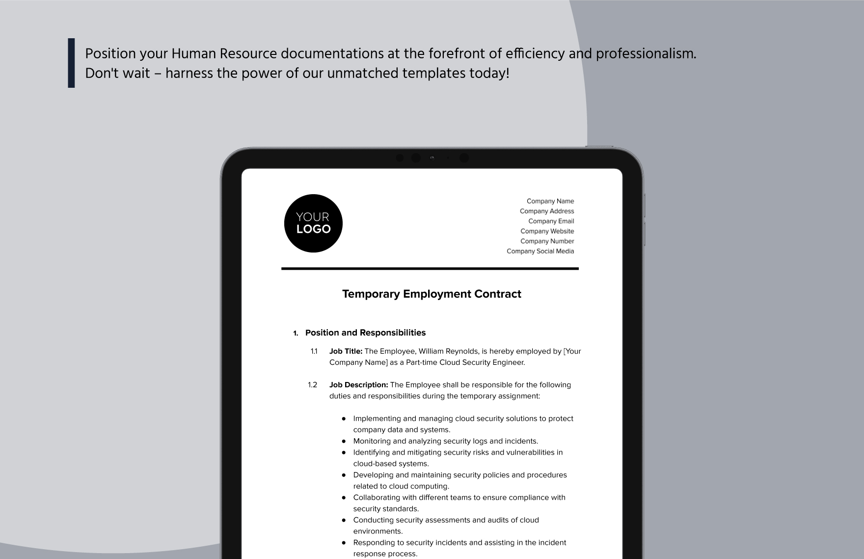 Temporary Employment Contract HR Template