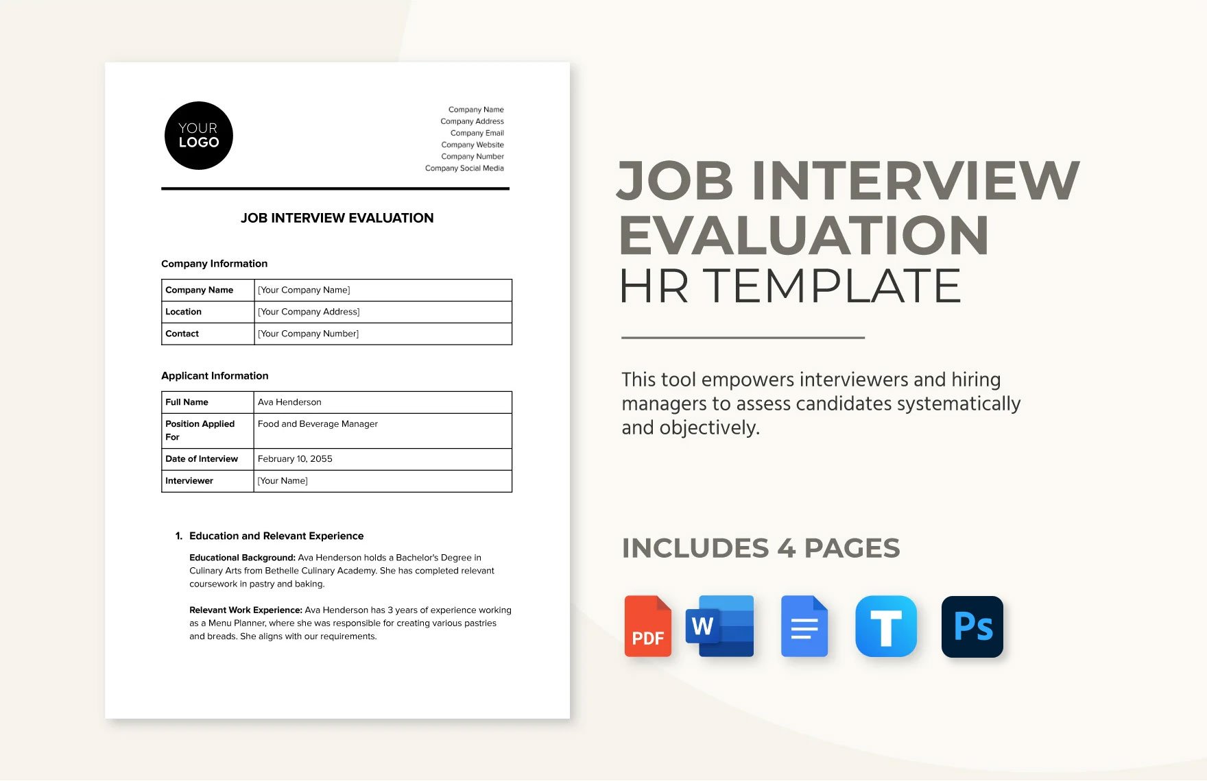 Job Interview Evaluation HR Template in Word, Google Docs, PDF, PSD