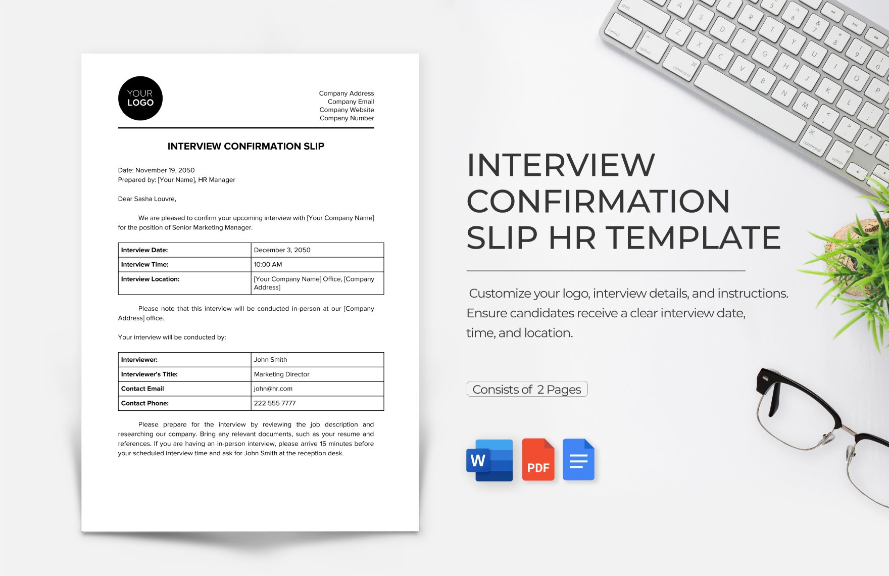 Interview Confirmation Slip HR Template