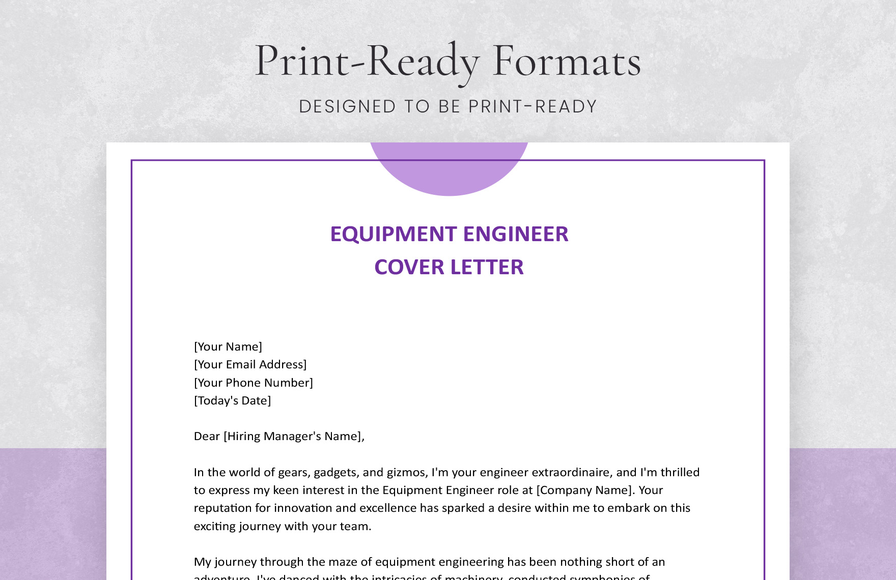 Equipment Engineer Cover Letter