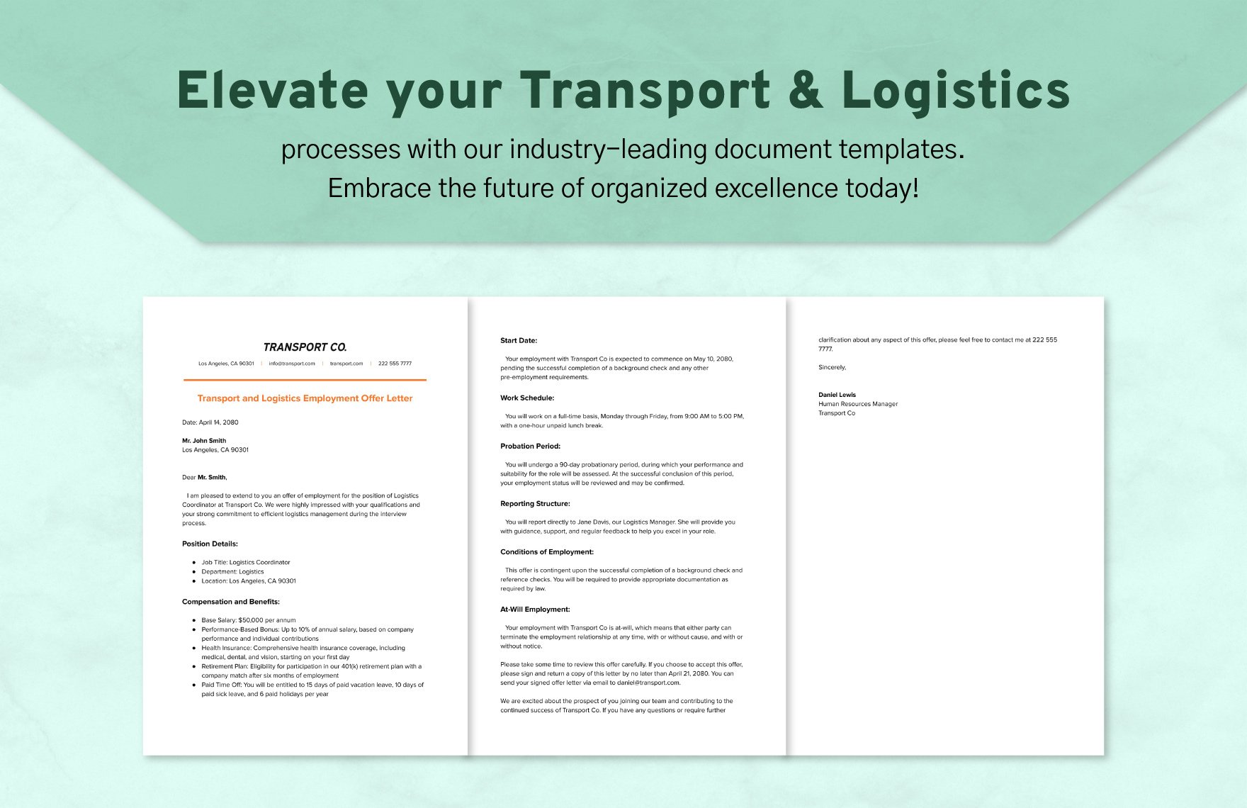 Transport and Logistics Employment Offer Letter Template