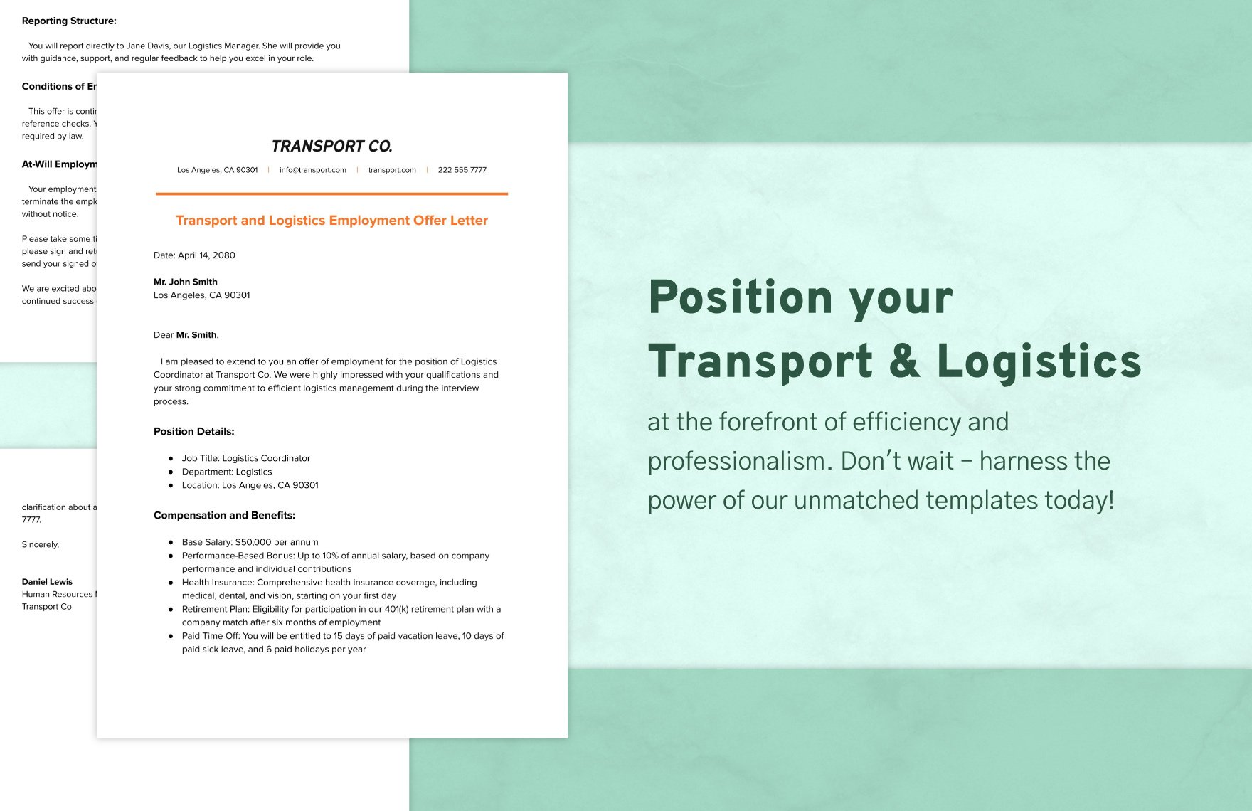 Transport and Logistics Employment Offer Letter Template