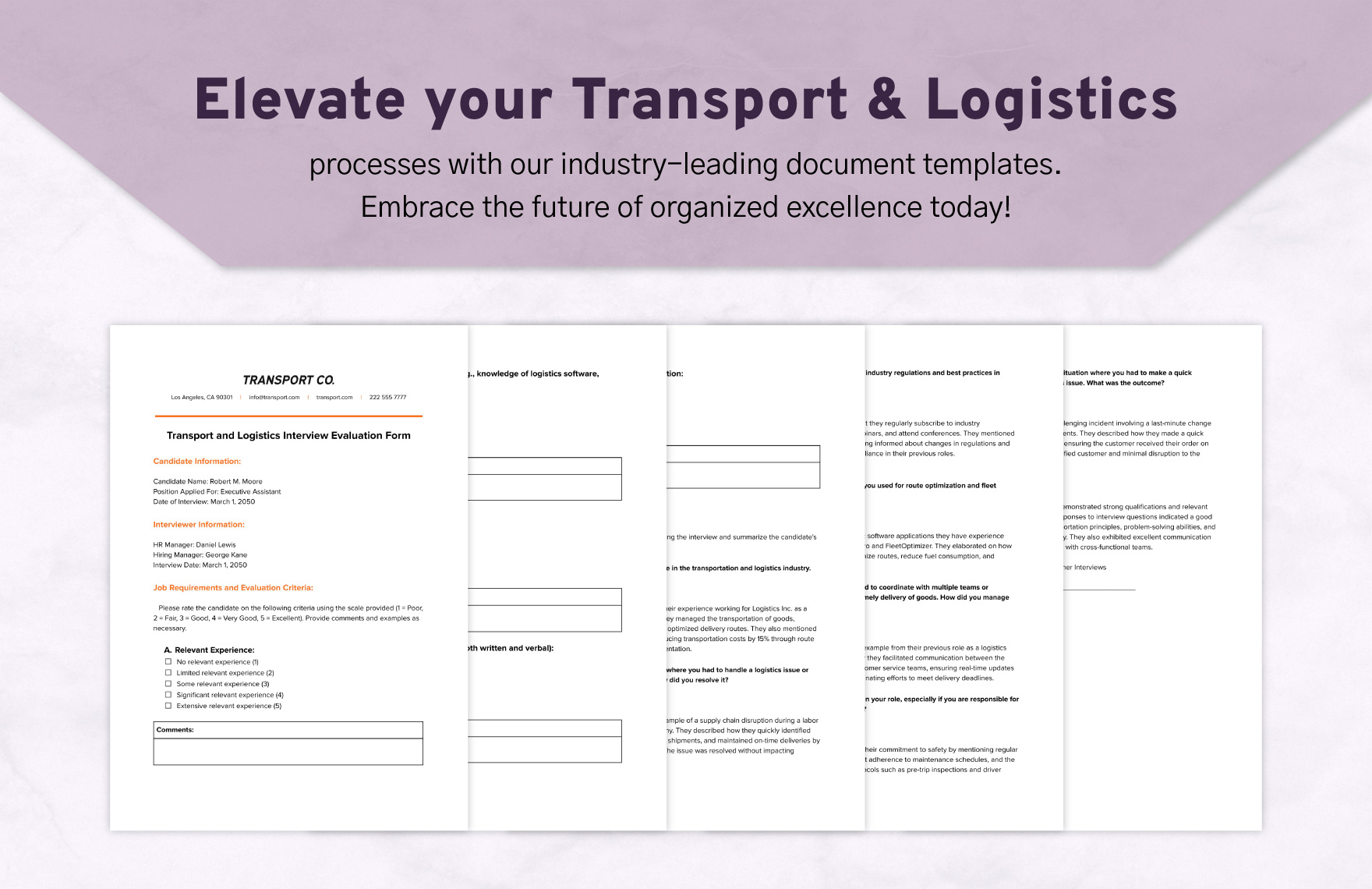 Transport and Logistics Interview Evaluation Form Template