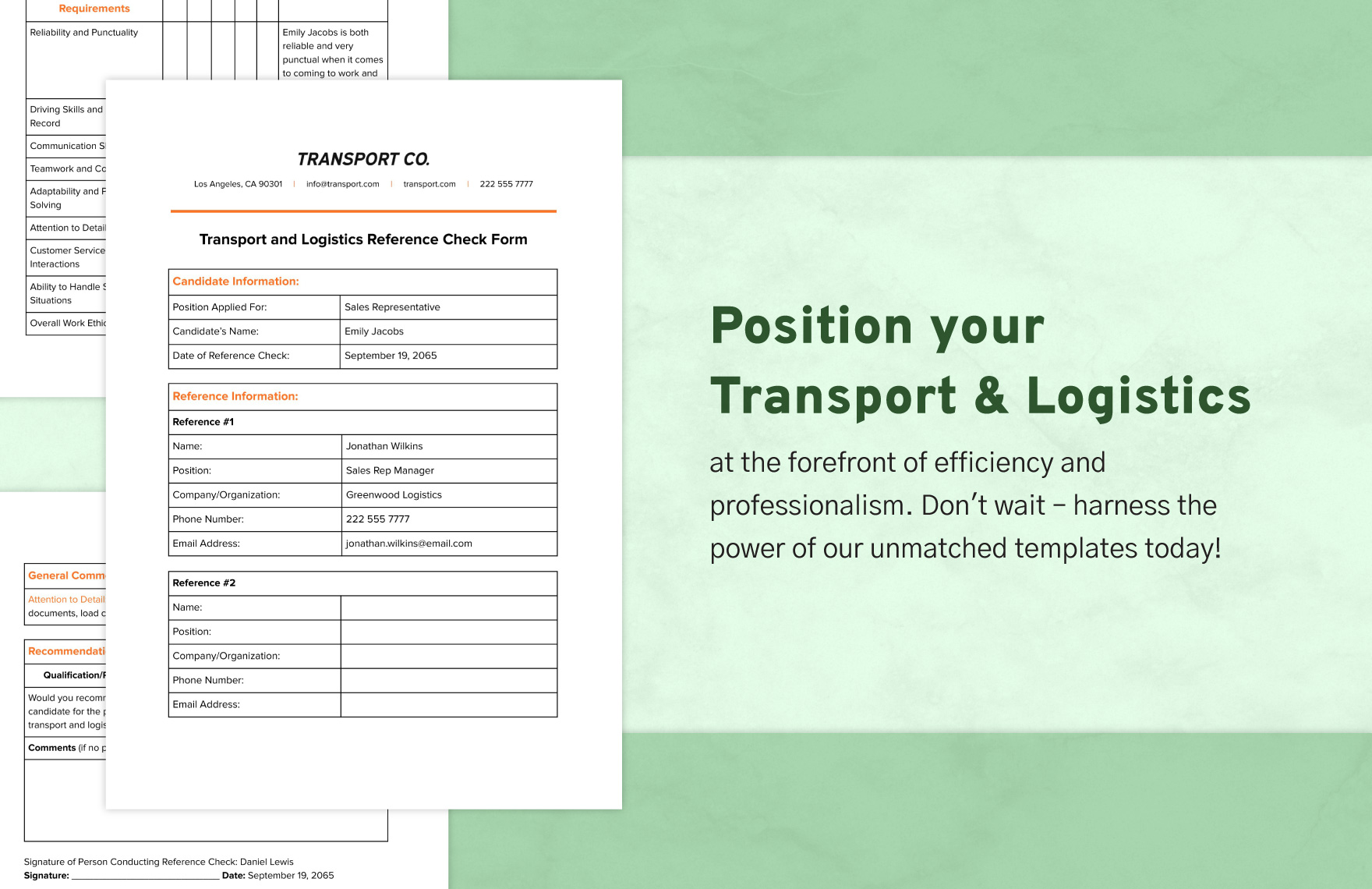 Transport and Logistics Reference Check Form Template