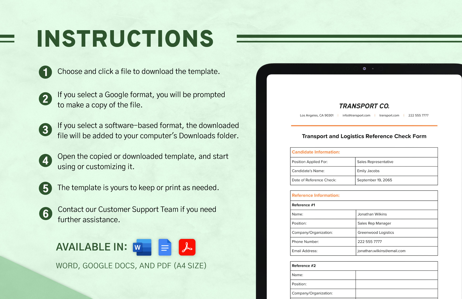 Transport and Logistics Reference Check Form Template