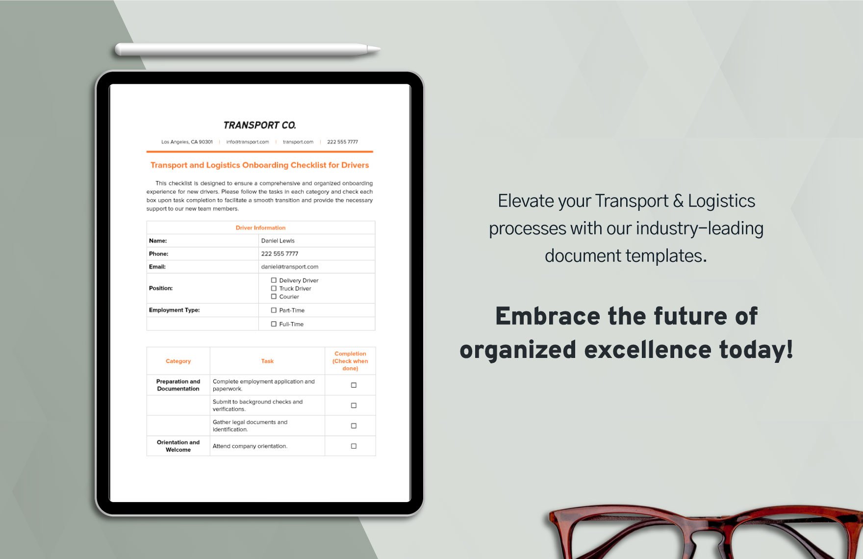 Transport and Logistics Onboarding Checklist for Drivers Template