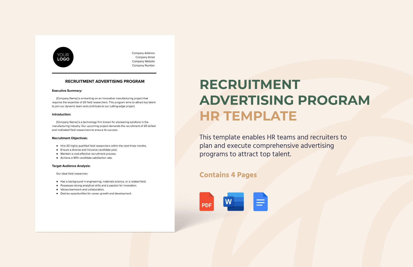 Recruitment Advertising Program HR Template in Word, Google Docs, PDF