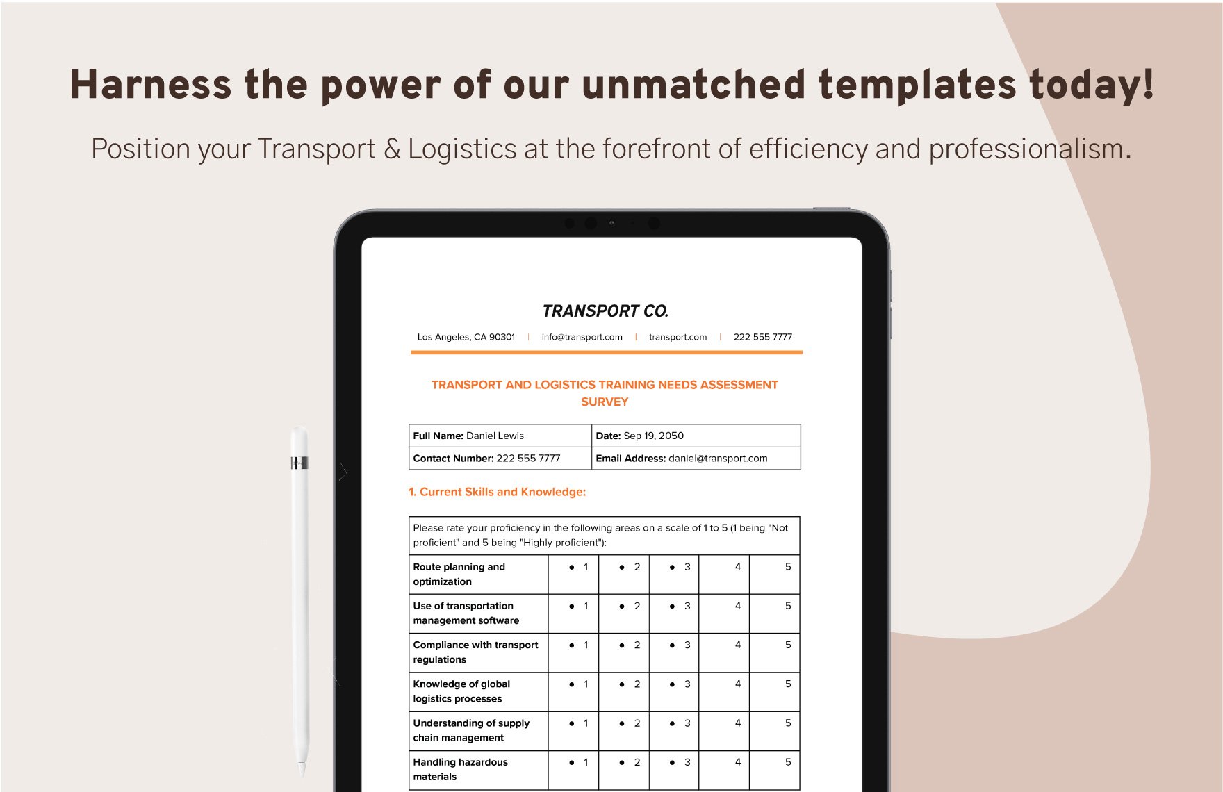 Transport and Logistics Training Needs Assessment Survey Template