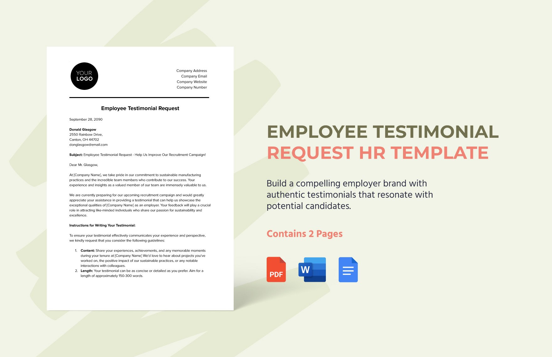 Employee Testimonial Request HR Template in Word, Google Docs, PDF