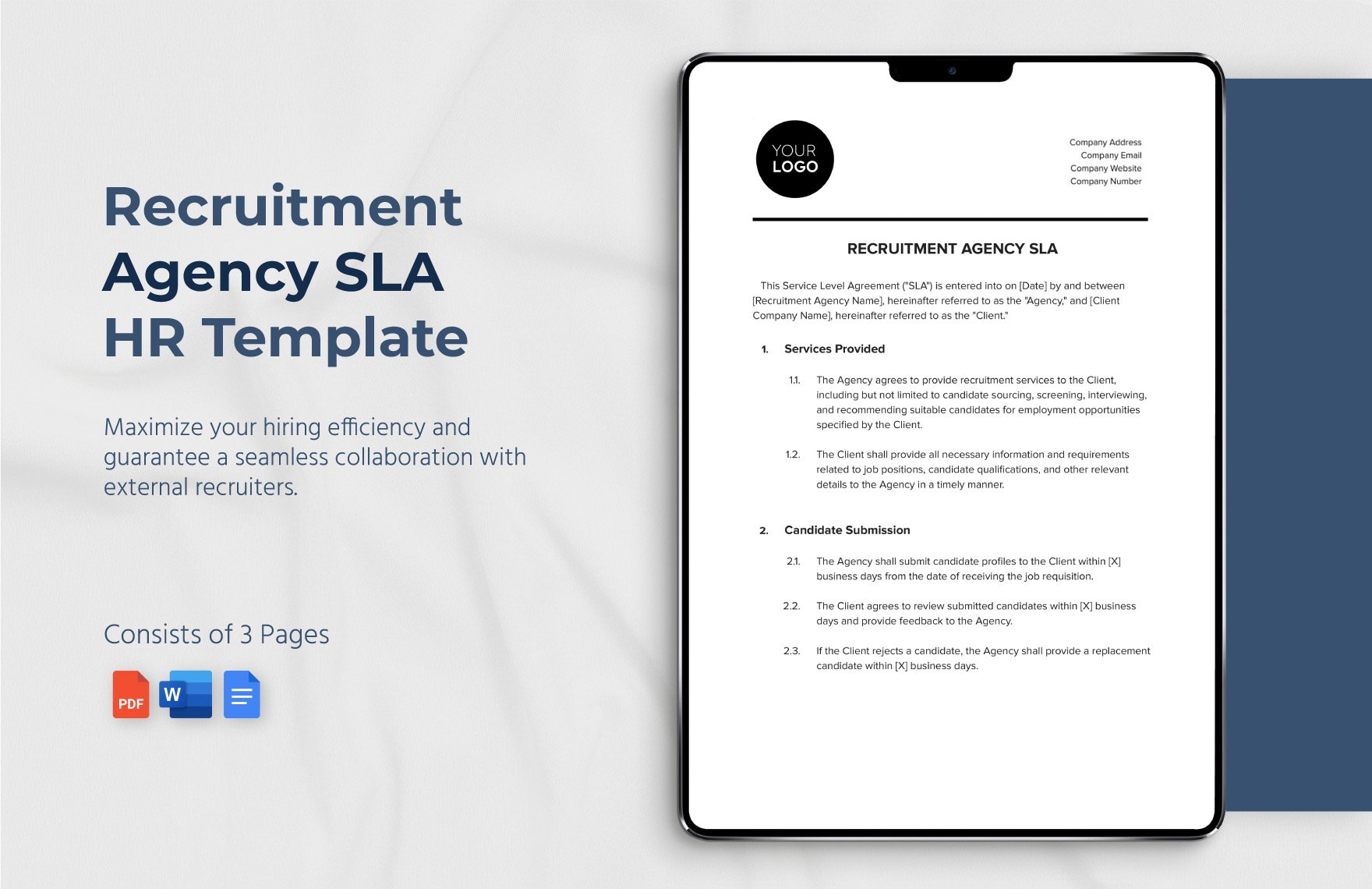 Recruitment Agency SLA HR Template in Word, Google Docs, PDF