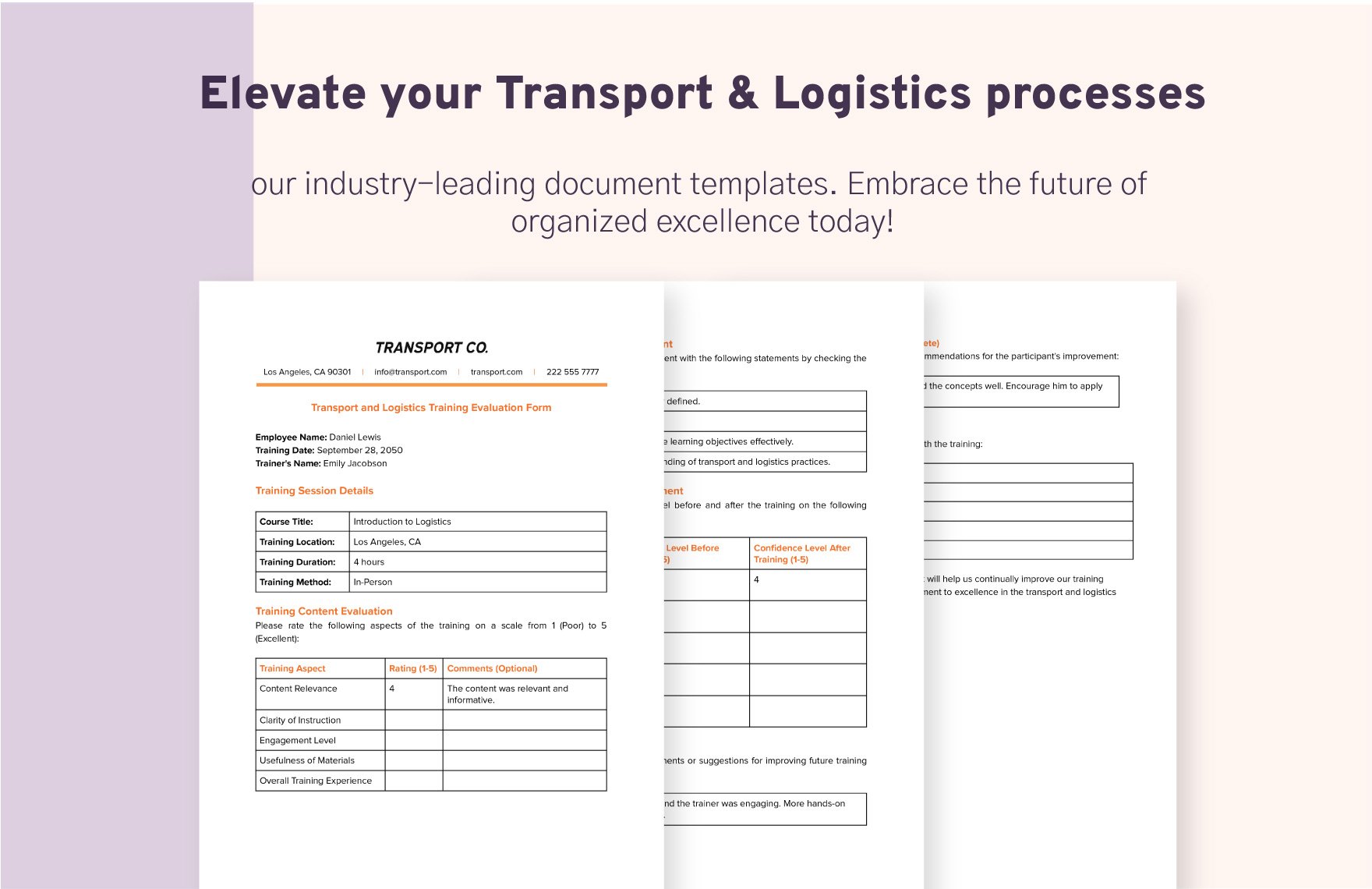 Transport and Logistics Training Evaluation Form Template