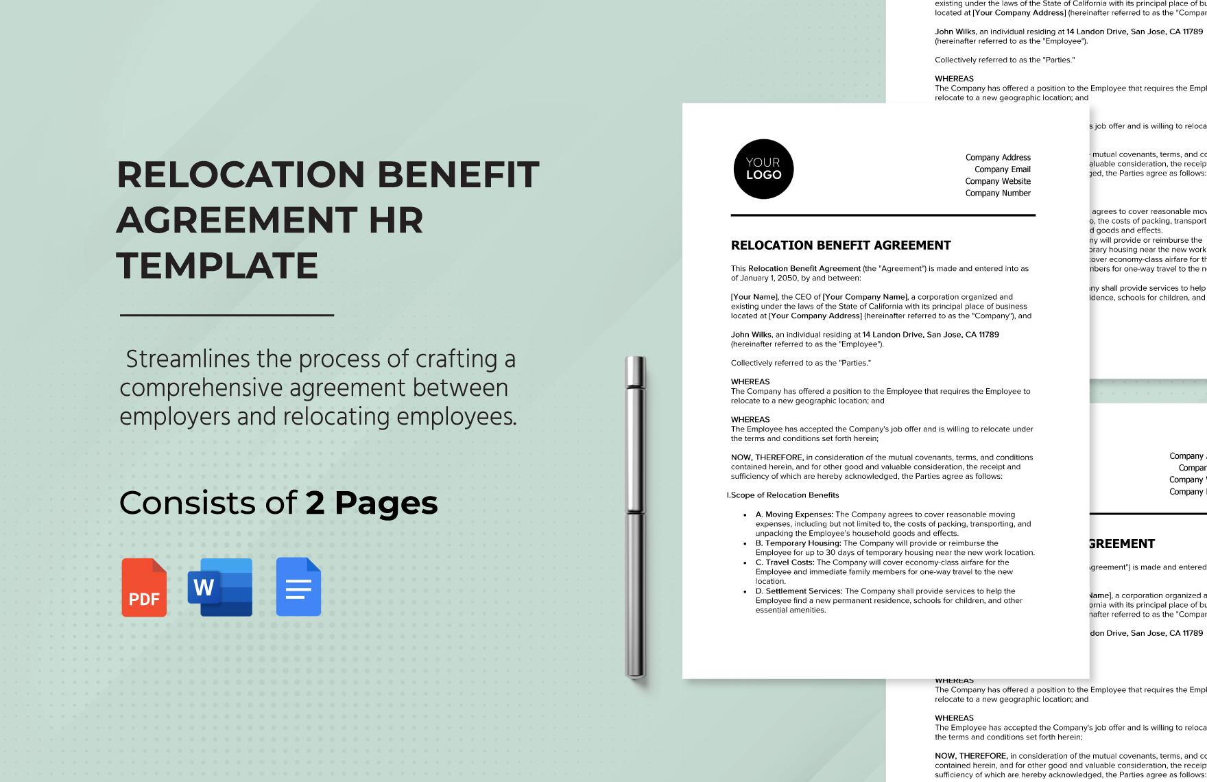 Relocation Benefit Agreement HR Template
