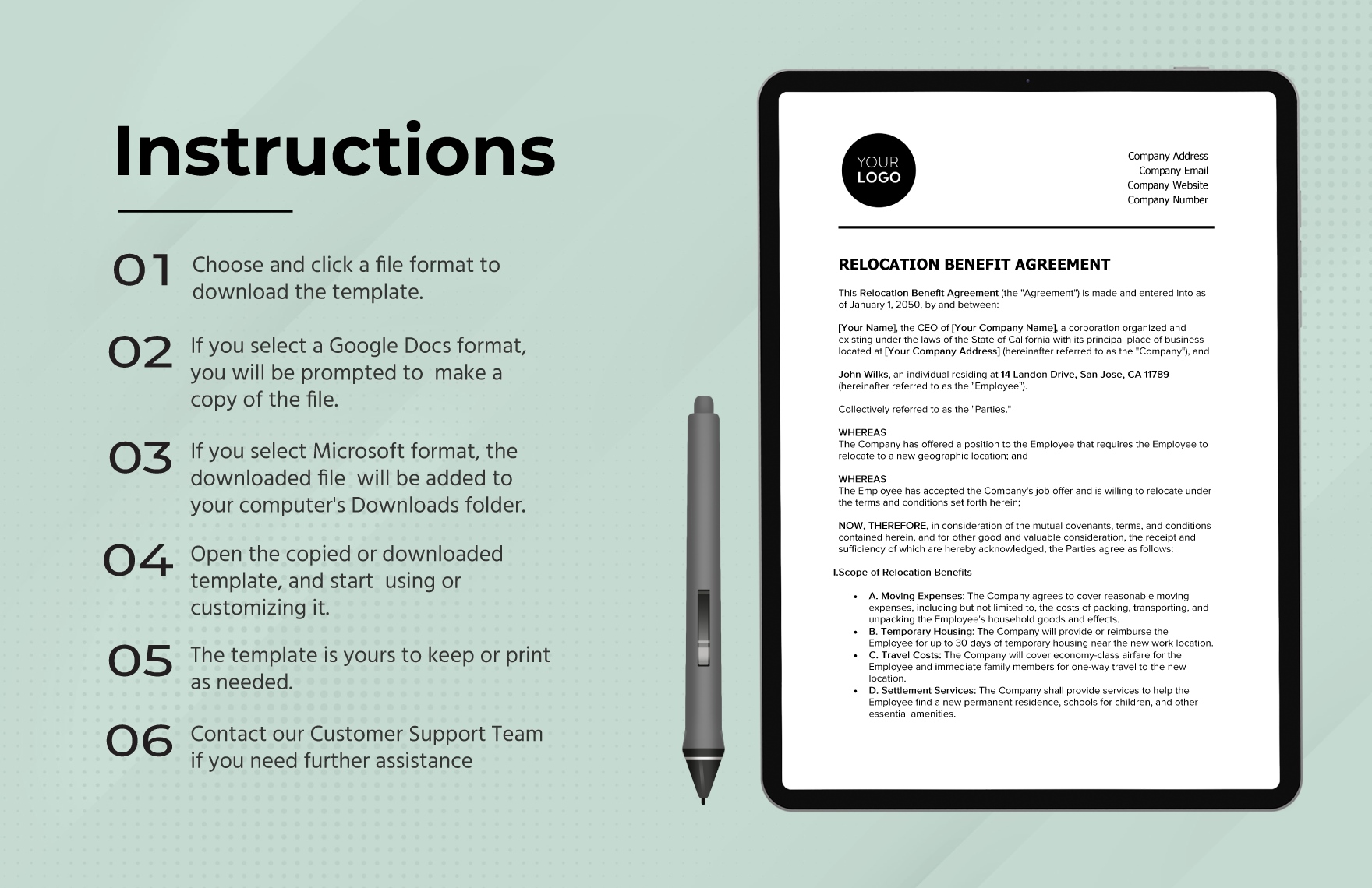 Relocation Benefit Agreement HR Template