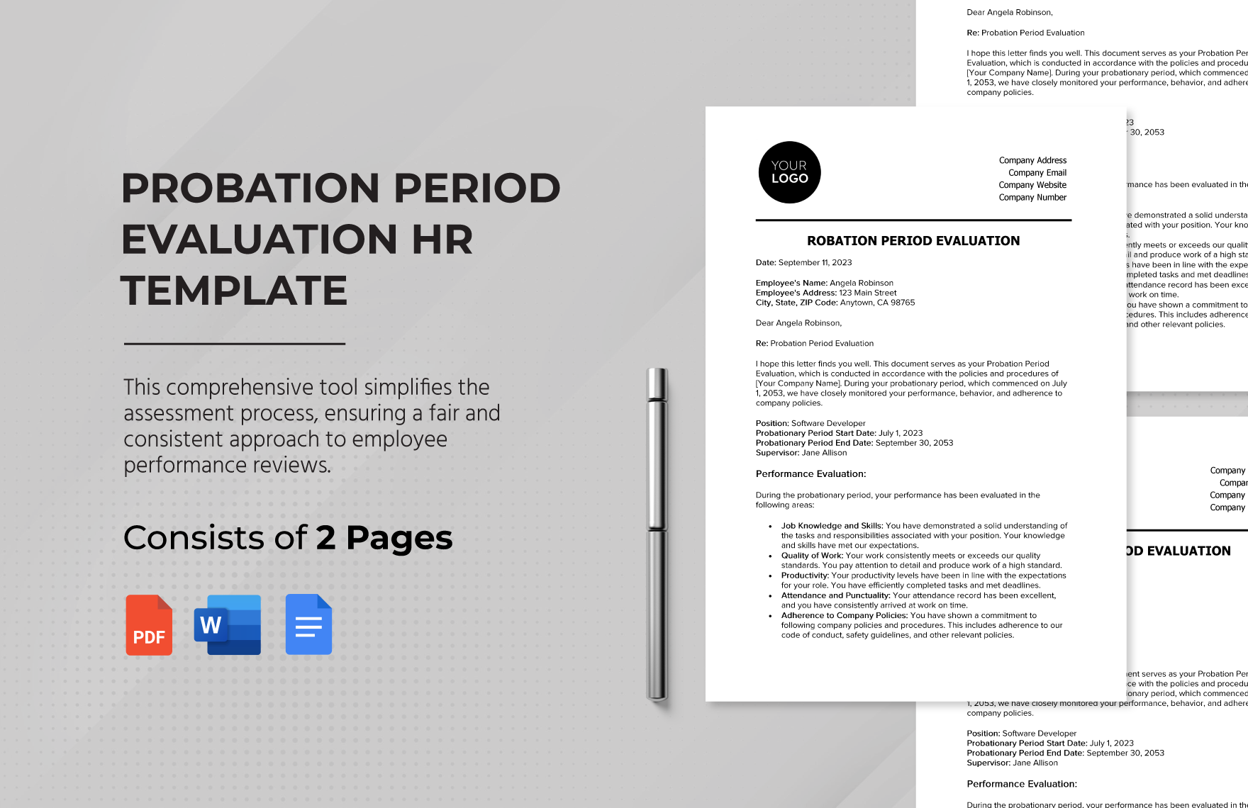 Probation Period Evaluation HR Template in Word, Google Docs, PDF