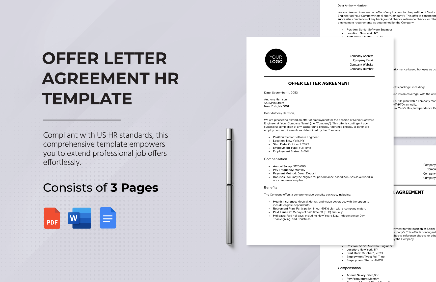 Offer Letter Agreement HR Template