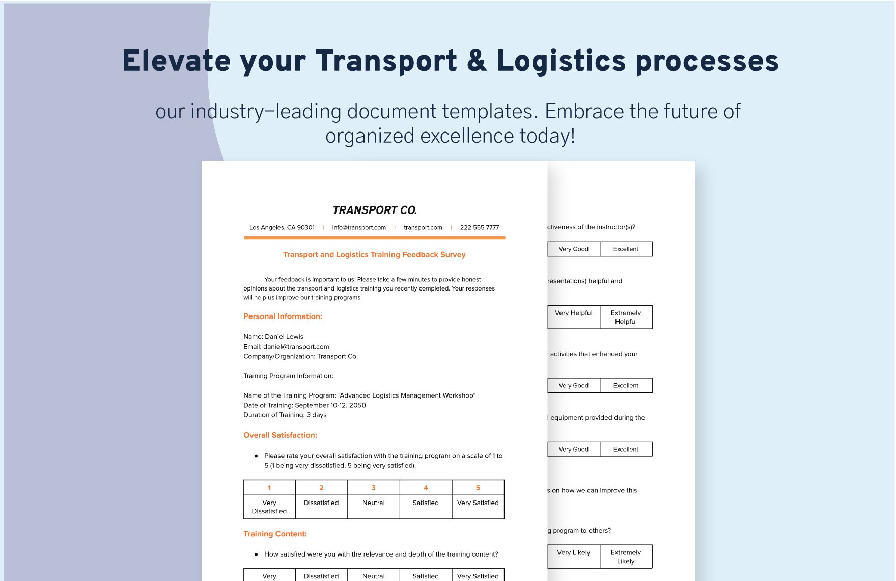 Transport and Logistics Training Feedback Survey Template