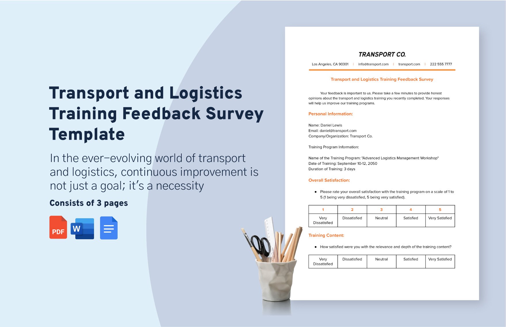 Transport and Logistics Training Feedback Survey Template