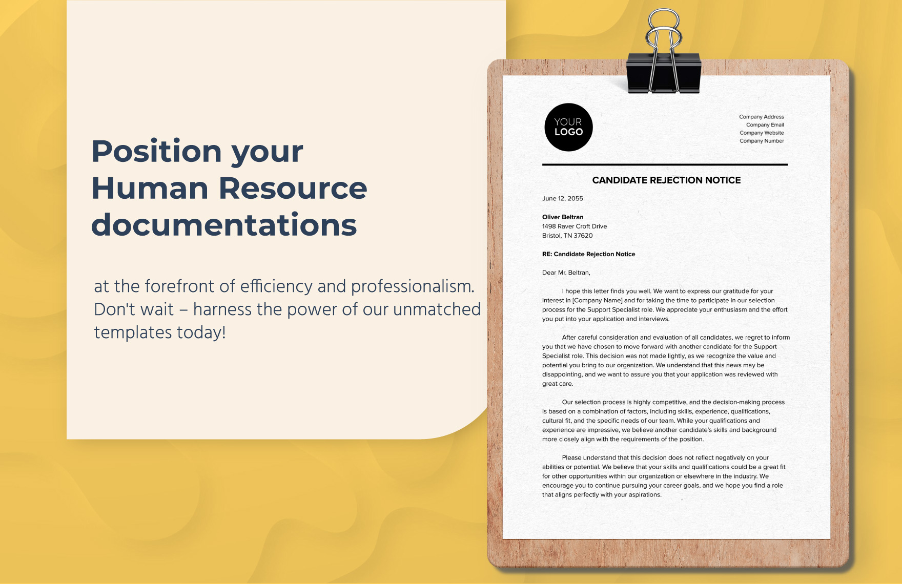 Candidate Rejection Notice HR Template