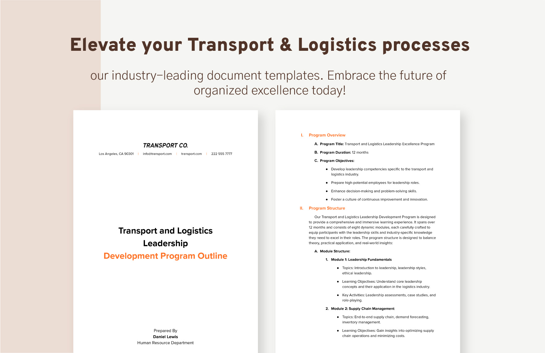 Transport and Logistics Leadership Development Program Outline Template