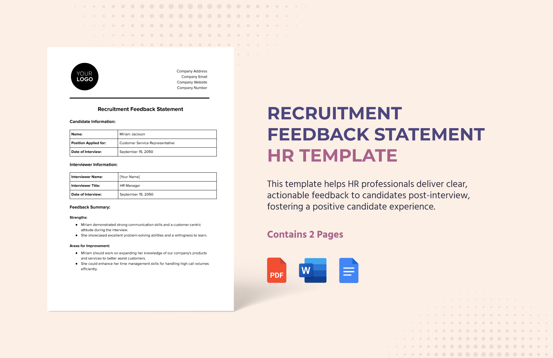 Recruitment Feedback Statement HR Template in Word, Google Docs, PDF