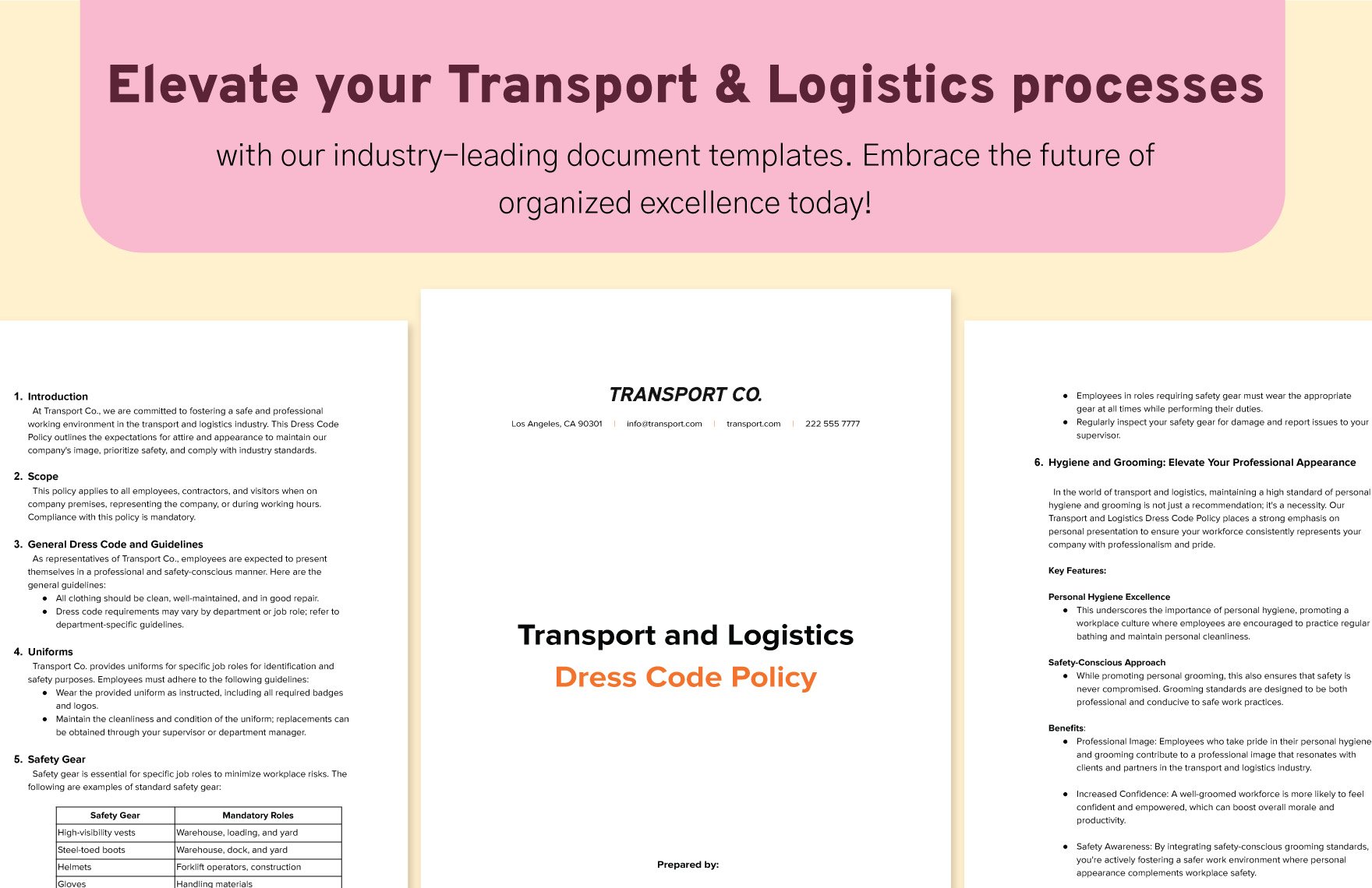Transport and Logistics Dress Code Policy Template