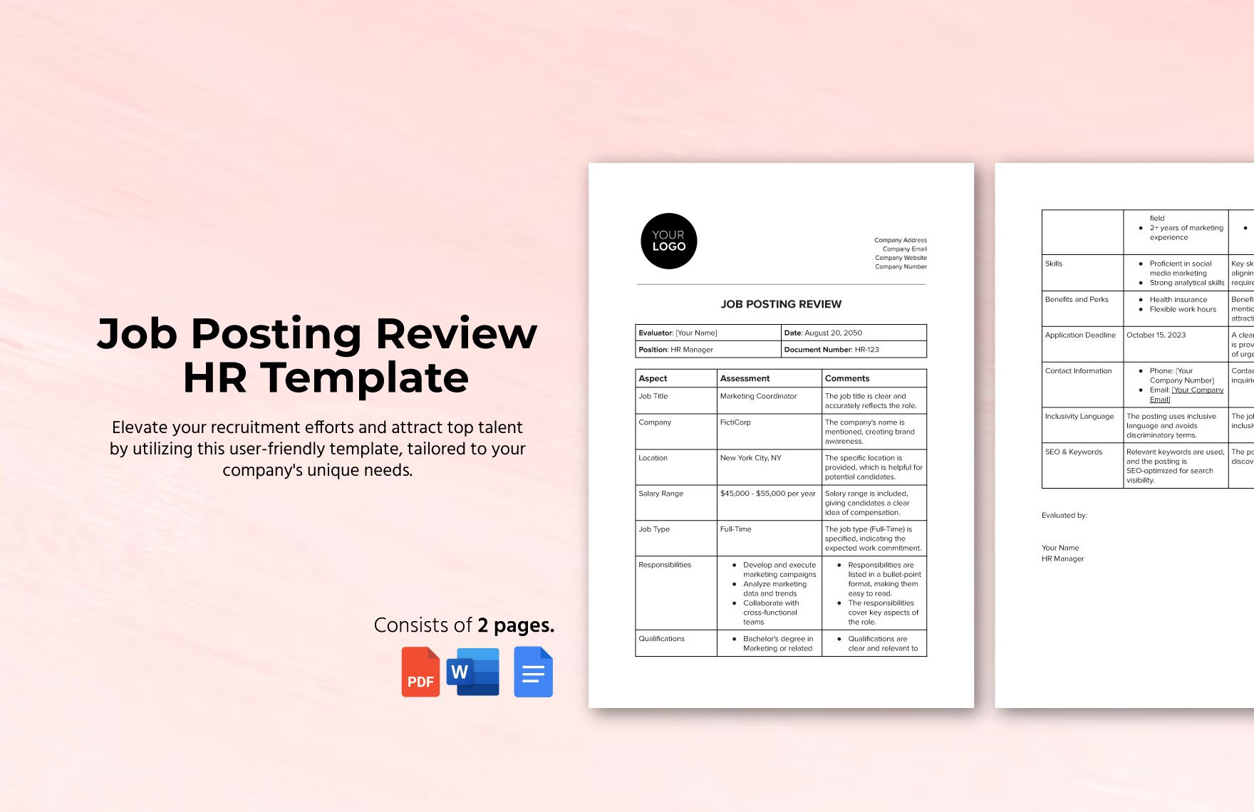 Job Posting Review HR Template in Word, Google Docs, PDF