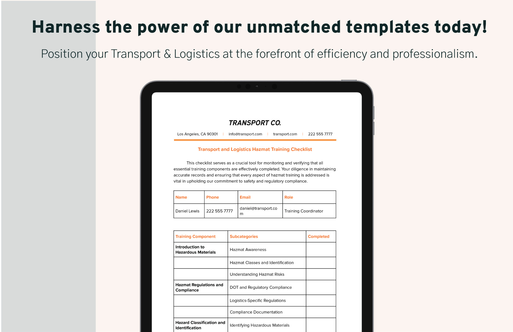Transport and Logistics Hazmat Training Checklist Template