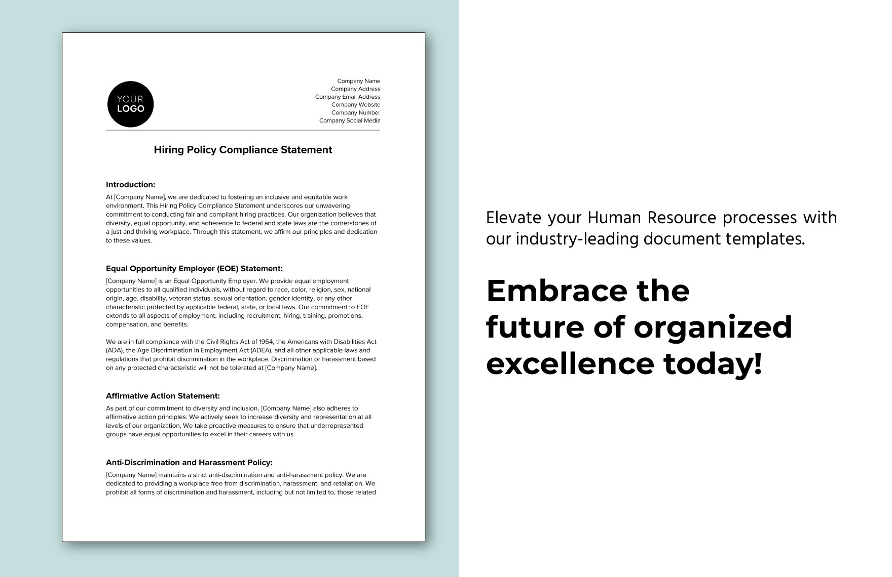 Hiring Policy Compliance Statement HR Template