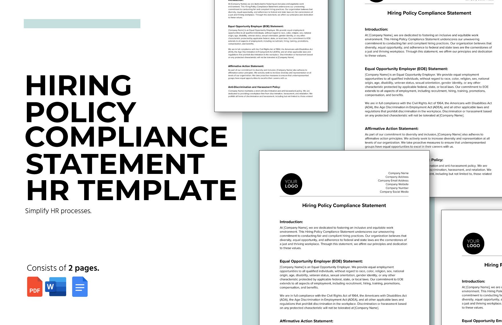 Hiring Policy Compliance Statement HR Template in Word, Google Docs, PDF