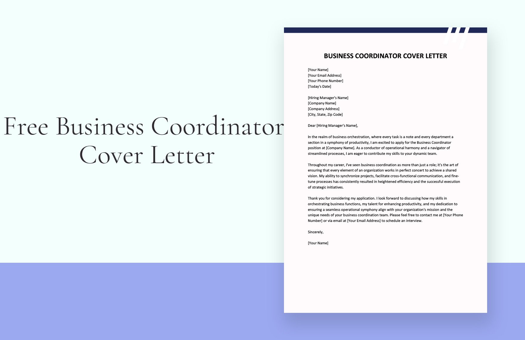 Business Coordinator Cover Letter