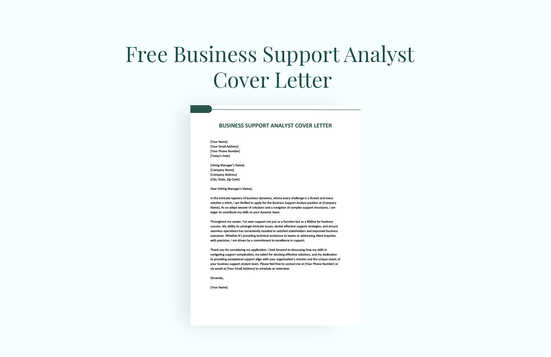 Business Support Analyst Cover Letter