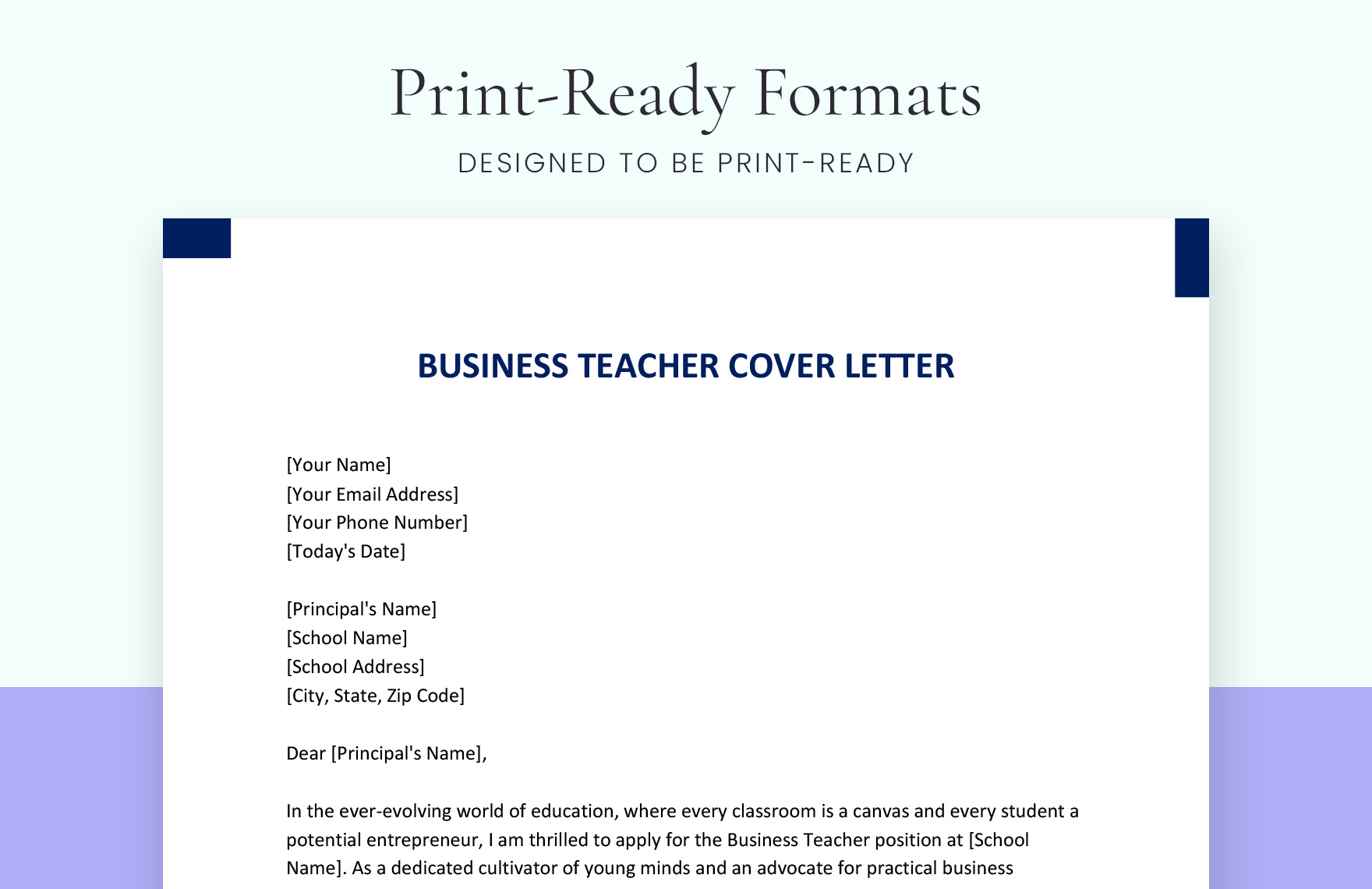 Business Teacher Cover Letter