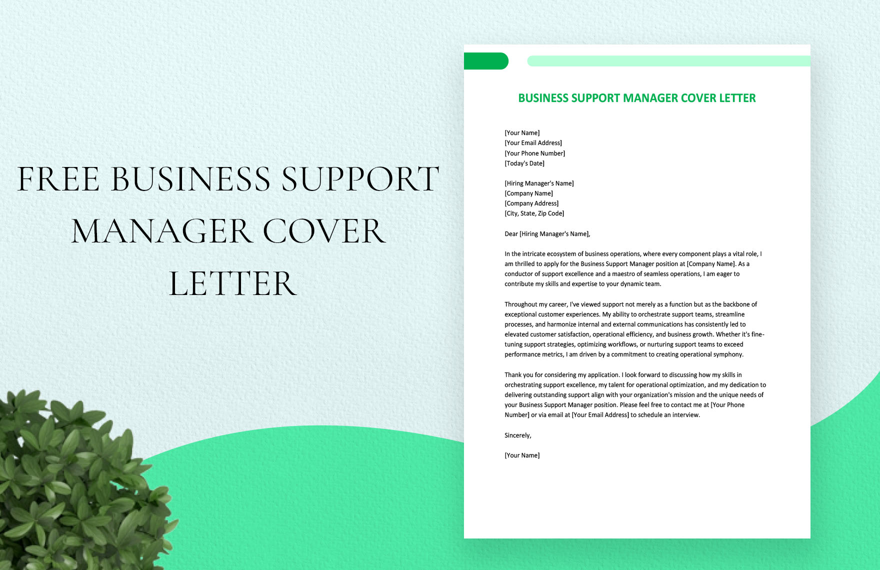 Business Support Manager Cover Letter