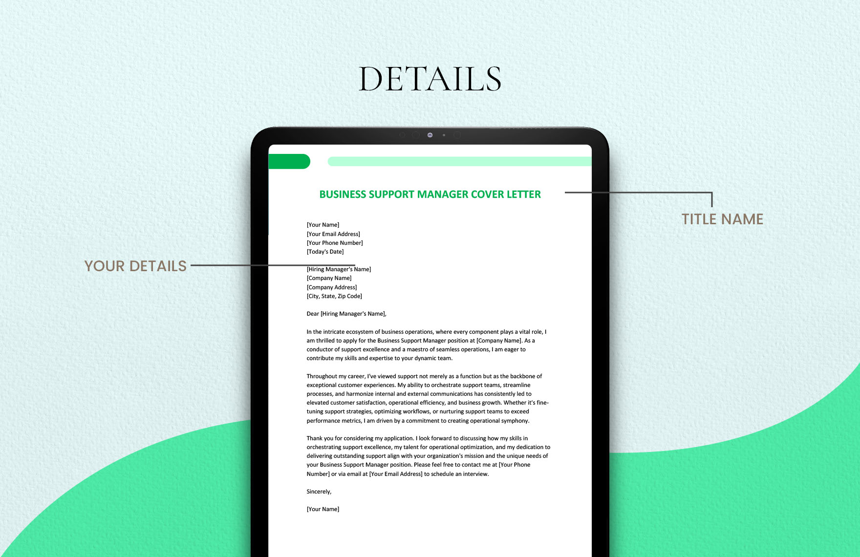 Business Support Manager Cover Letter