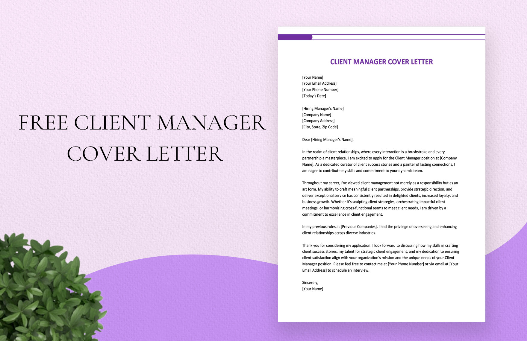 Client Manager Cover Letter